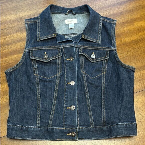 LOFT Dark Blue Denim Vest - Picture 1 of 4